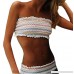 Women's Strapless Colorful Chevron Smocked Bandeau Two Piece Bikini Set White B07CVQMV8T